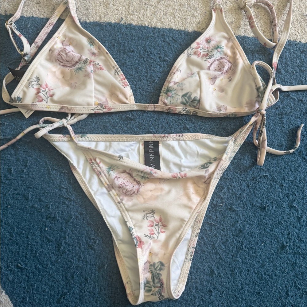 MINKPINK Cream Floral Triangle Bikini Set